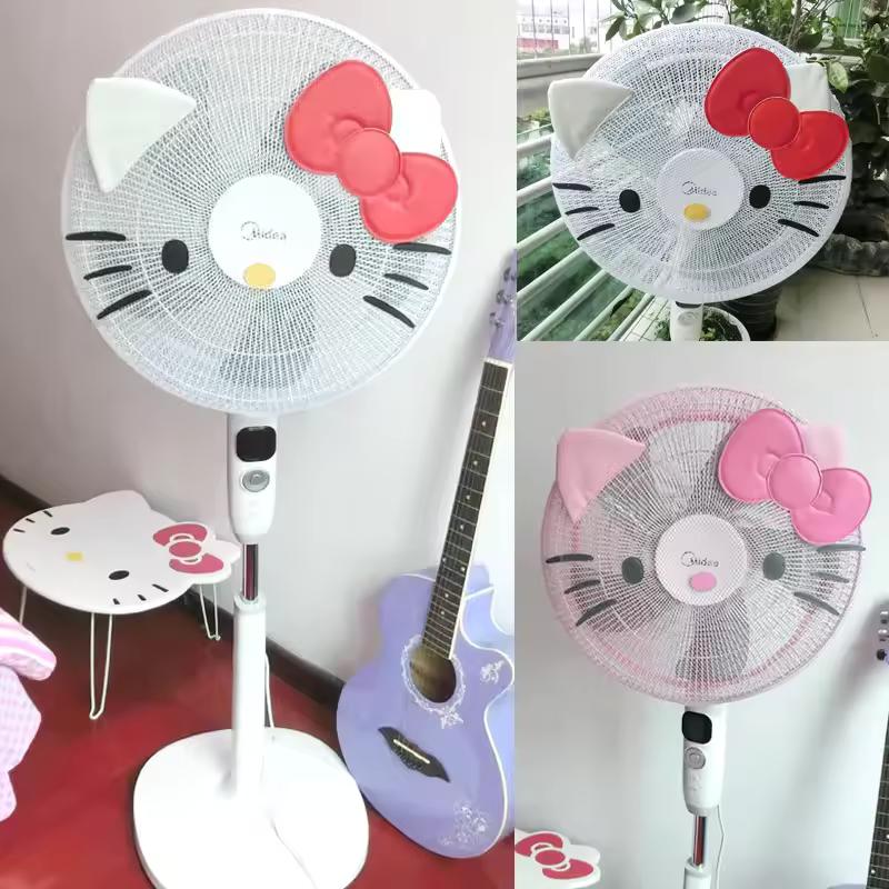 산리오 카와이 헬로 키티 전기 선풍기 먼지 커버, 애니메이션 만화 귀여운 크리에이티브 안전 어린이 안티 핀치 선풍기 보호 커버