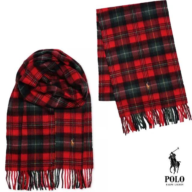 [깜짝 12% 쿠폰] 폴로 랄프로렌 목도리 타탄 플레이드 레드 체크 스카프 남성 겨울 방한 용품