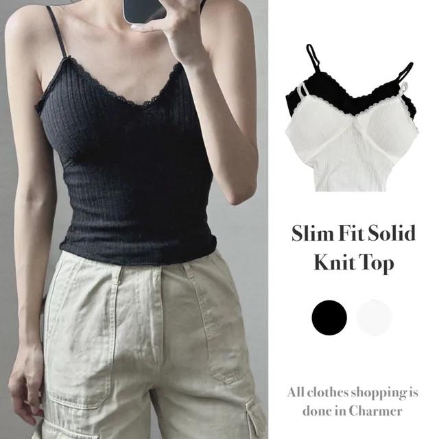 [끈조절o]슬림 탄탄 레이스 니트 탑