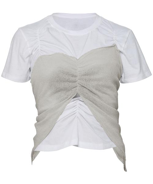 Bustier Layered T-Shirt (FL-122_White&Beige)