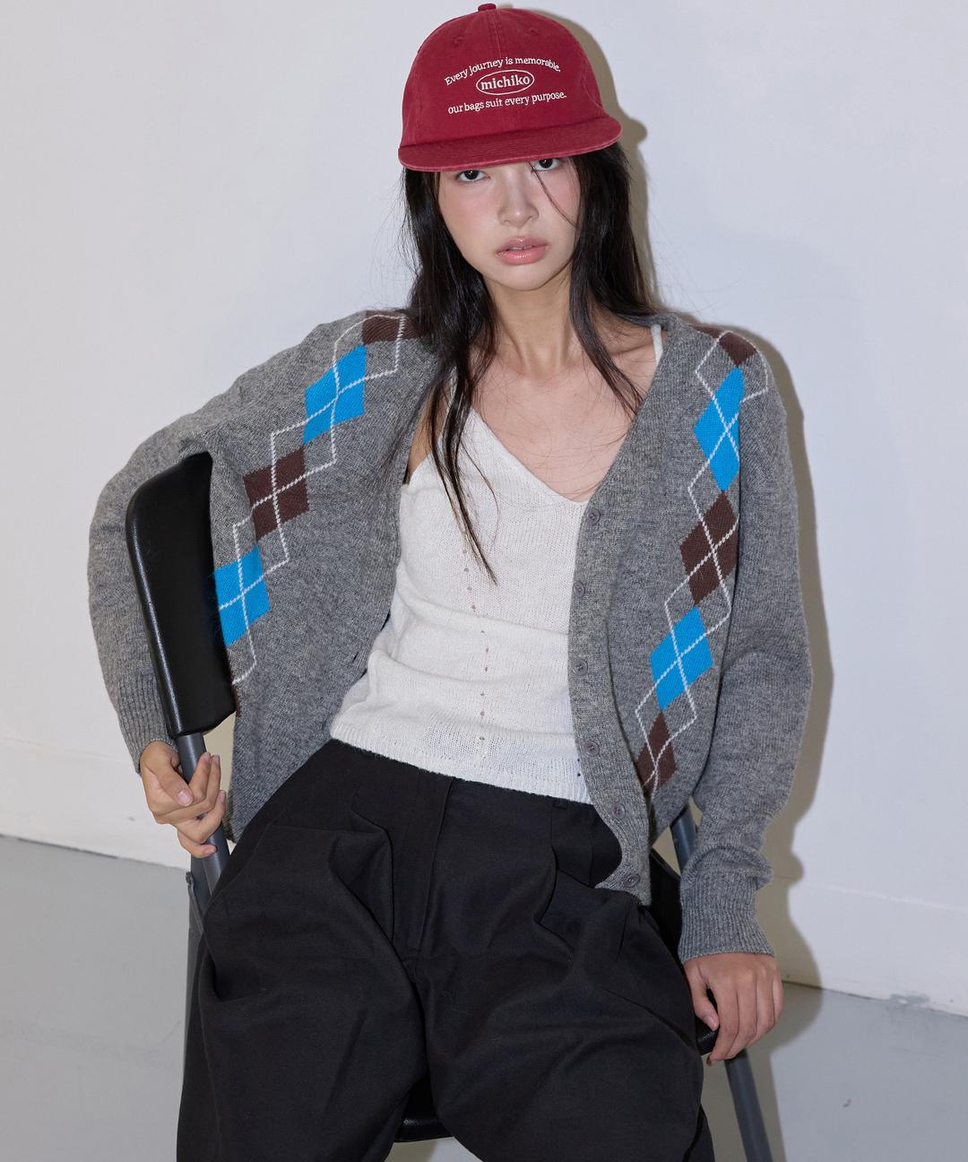 [30%쿠폰](10/29 예약발송) ARGYLE MERINO WOOL CARDIGAN MELANGE GREY