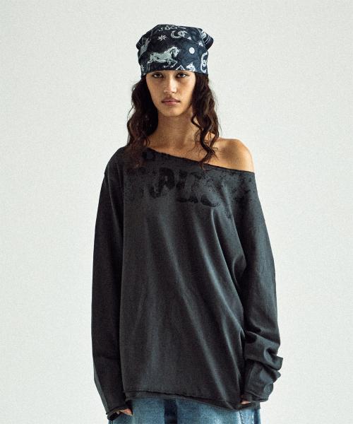 LOOSE FIT UNBALANCE LS TEE(W) CHARCOAL
