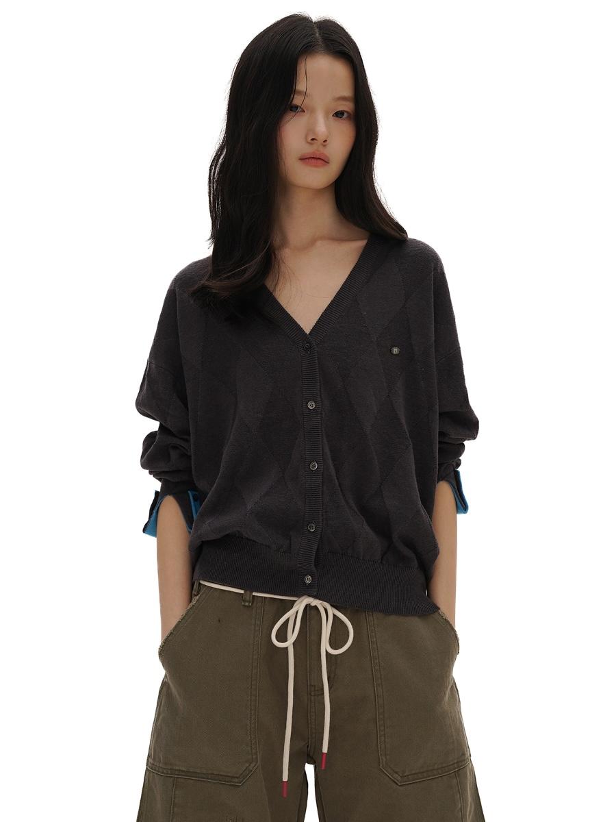 MOROMORO2 Cool Argyle V-neck cardigan