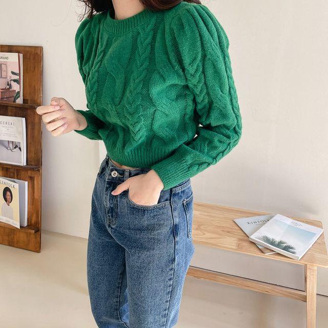 [크롭/꽈배기] FW 쉘위 퍼프 꽈배기 크롭 니트 티셔츠 [BKK-0968]