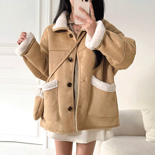 당일🚀 [가방증정/양털안감🐑] 버터 유연소재 배색 무스탕 점퍼