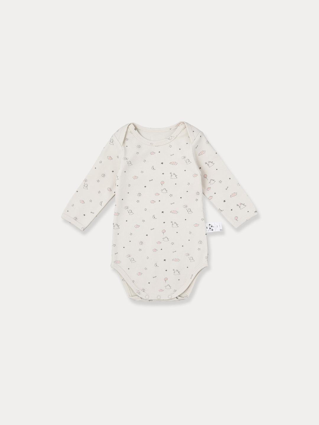 NEWBORN) Little Booo Organic Long Bodysuit, Ecru