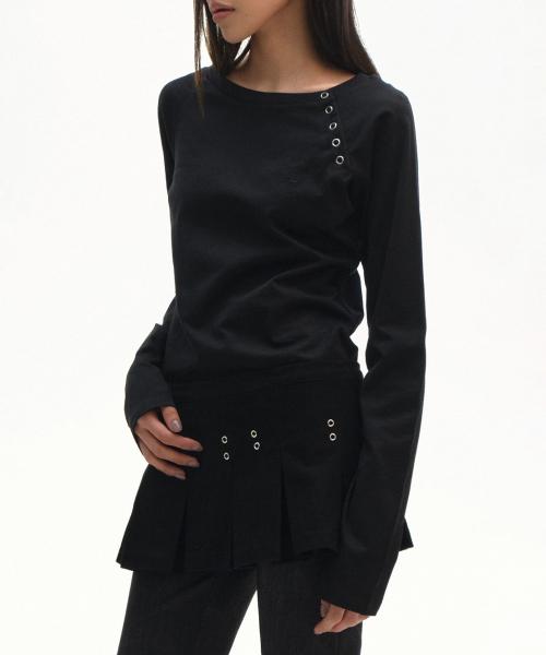 사선 인시전 아일렛 포인트 링스냅 롱슬리브 긴팔 티셔츠_2COLOR