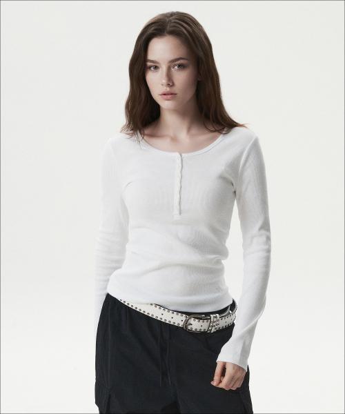 Ribbed Henry Neck Long Sleeve T-shirt / WHLAG2322F