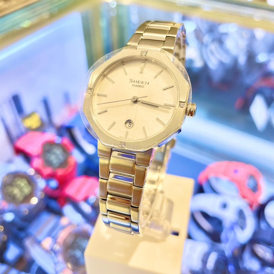 [SHE-4543D-7AUDF] [씬] [SHEEN] 팔각형 케이스 실버 메탈 시계