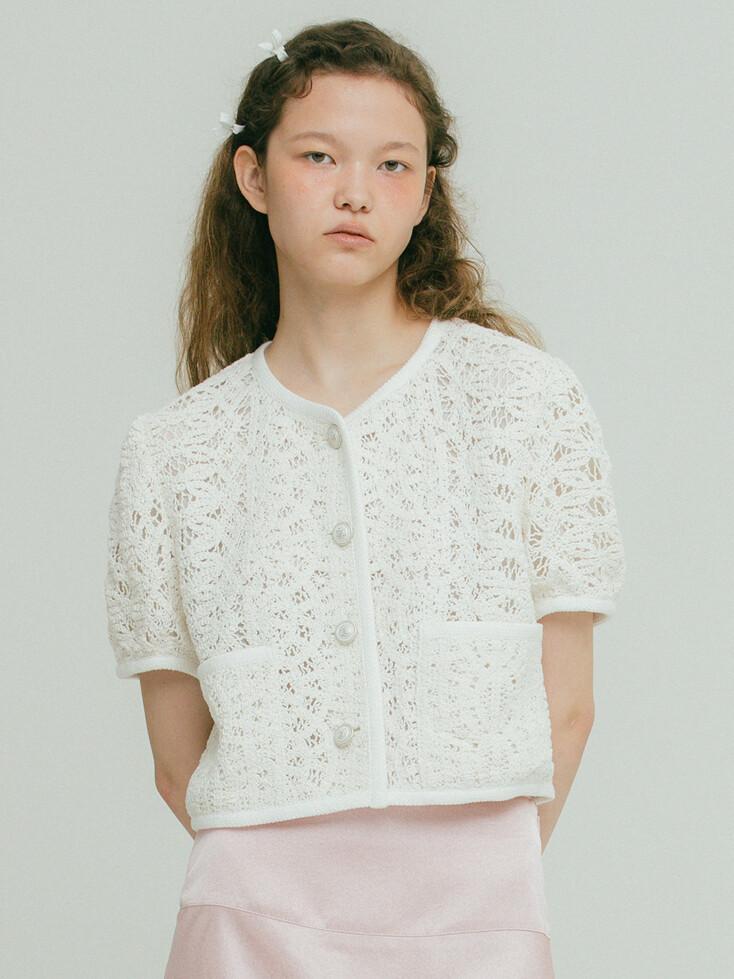 Puffed Sleeve Lace Round Neck Jacket VC2333JK007M