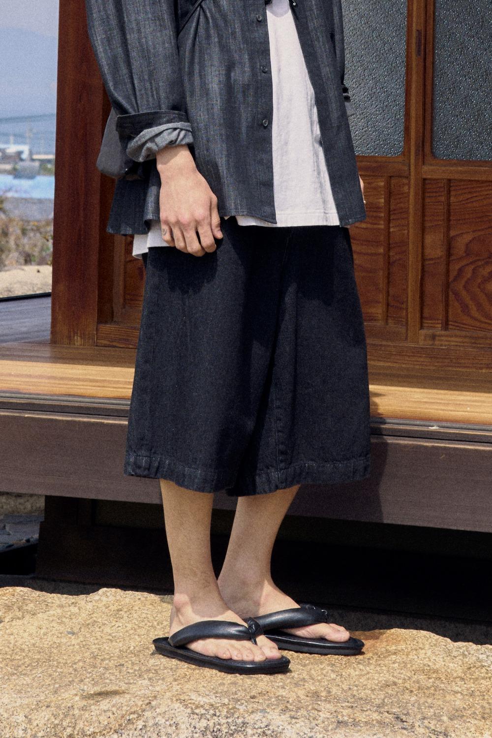 Wide Half Denim Pants