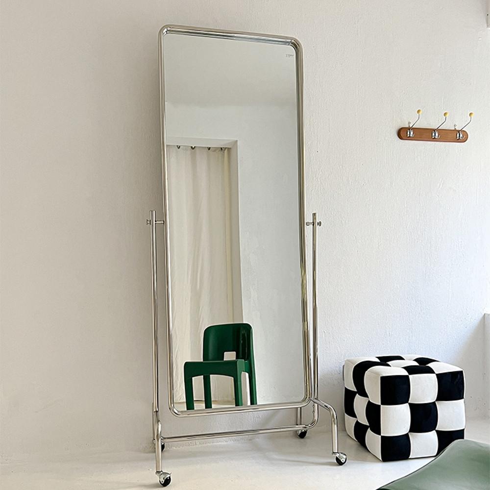 WillB 미드센추리 모던 슈퍼 클리어 타입 스테인리스 이동식 전신거울