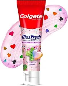 Colgate MaxFresh 레인보우 프레시 젤 치약, 하트 모양 쿨링 크리스탈, 트리플 민트 향 및 울트라 프리즈 기술로 강렬한 상쾌함, 비건, 글루텐 프리 100g/3.5온스