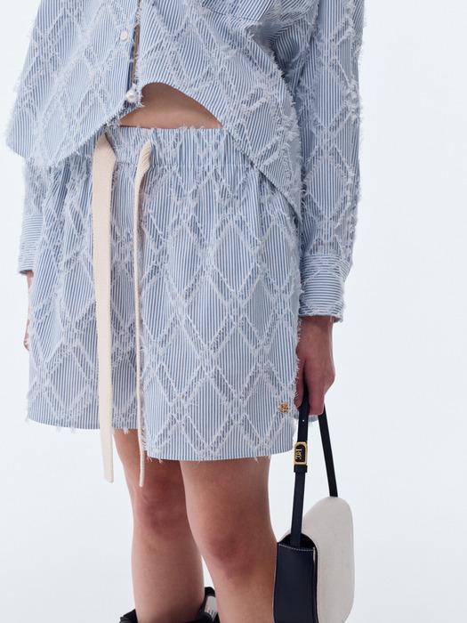 BOHEMIAN TASSEL STRIPE SHORTS (BLUE)