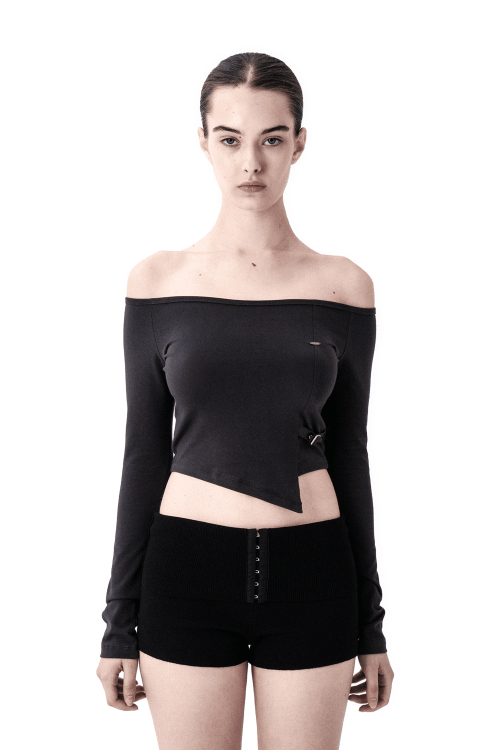 BELT UNBALANCED LONG SLEEVE CHARCOAL