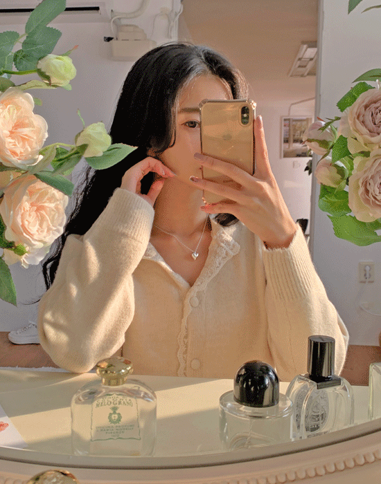 디어, 어깨 셔링 소매 퍼프 레이스 가디건 (ivory)