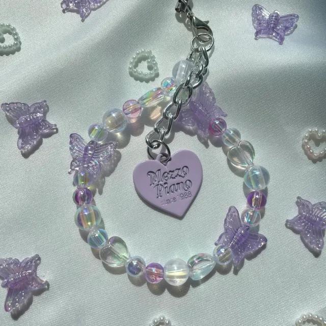 보라 나비 오로라 비즈 원형키링