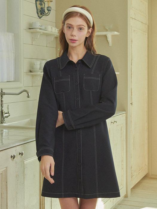 비올라 스티치 미니 드레스 네이비