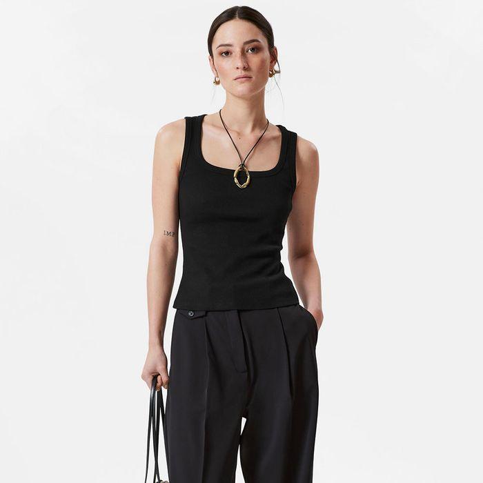 (W) 리브드 탱크 탑 (Black)