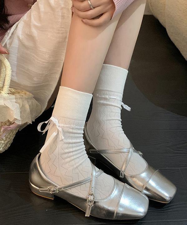 올라 실버크로스 버클슬링 스퀘어 메리제인 플랫