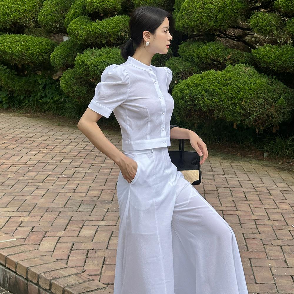 차이나넥 퍼프 블라우스 BL531 *ivory [슬랙스와 셋업 구매시 5% 할인]