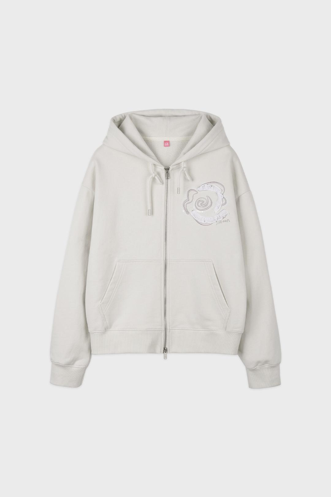 Rose Stamp Hooded Zip-Up (Ivory)