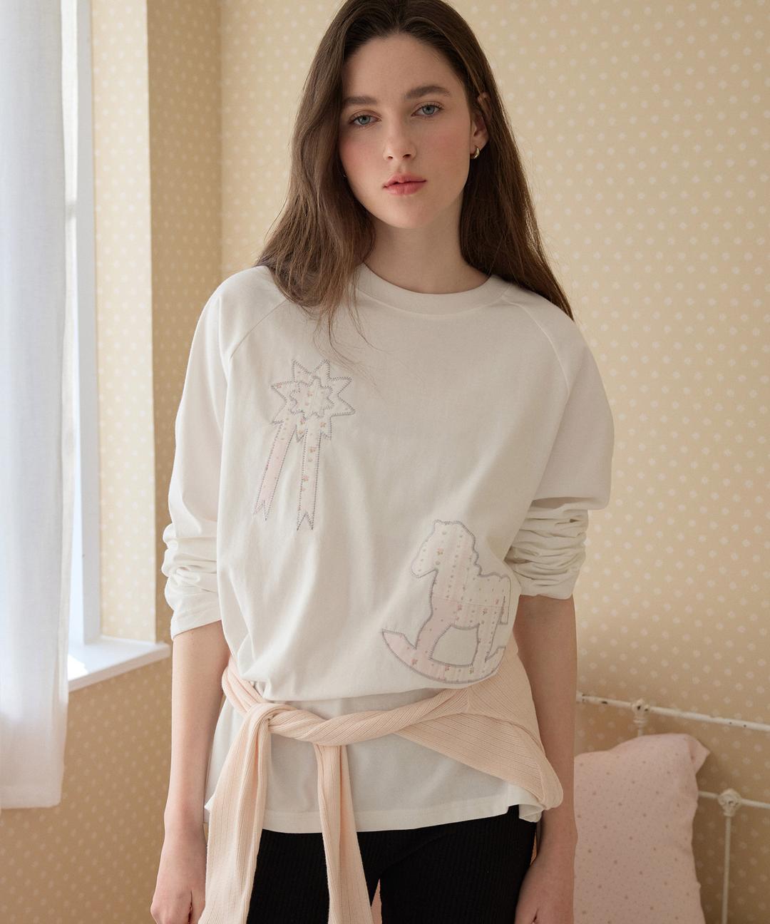 Pony Patchwork Long Sleeve ( White )