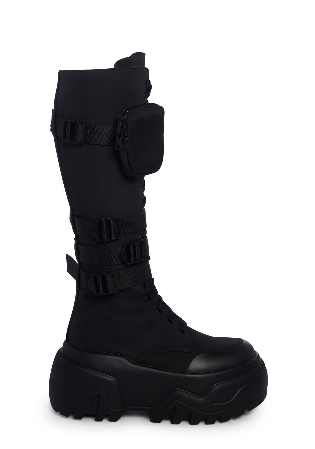 Mad Hustle Knee High Combat Boots - BLACK / US 5