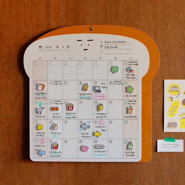 [예약판매] 백반 먼슬리 자석보드 달력 - 식빵 BB742