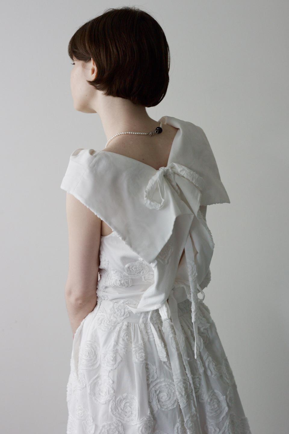 Flower Embroidery Apron Blouse / White
