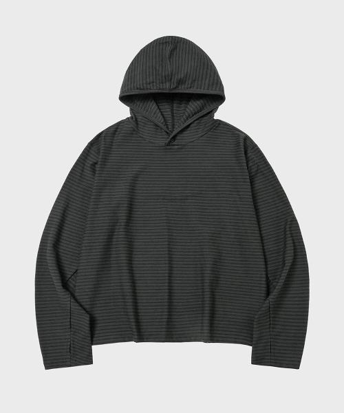 멀티 스트라이프 후드 롱슬리브 [차콜블랙]