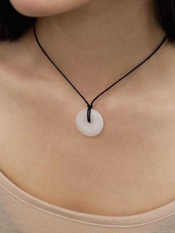 white disc string necklace