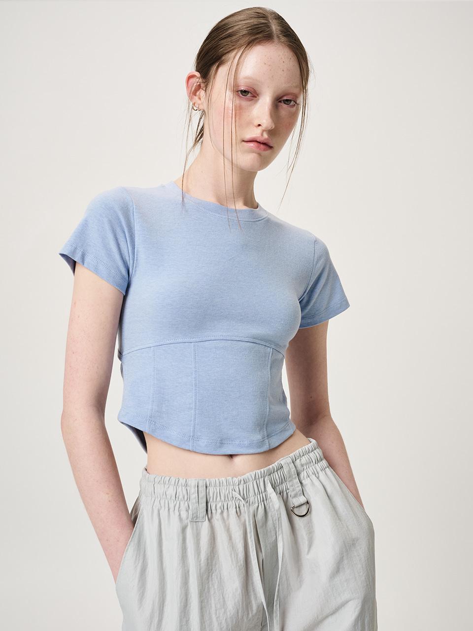 Back Slit Hook Detail T-Shirt, Sky Blue