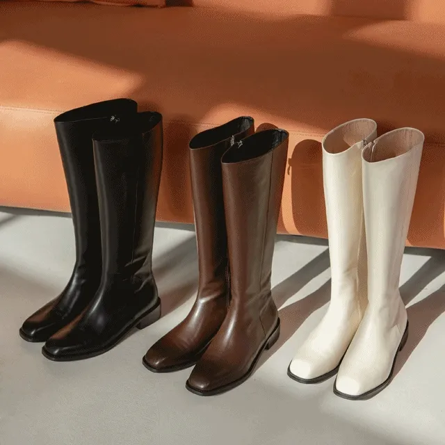 ❤일반통&넓은통 255빅사이즈❤ 자체제작 다니엘 스퀘어 두꺼운 종아리 통넓은 롱부츠 3cm