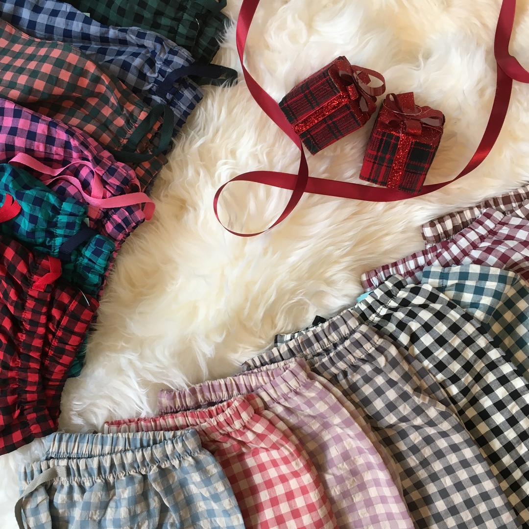 빅사이즈 밴딩 잠옷바지 체크 커플 파자마  9부 16color 3size