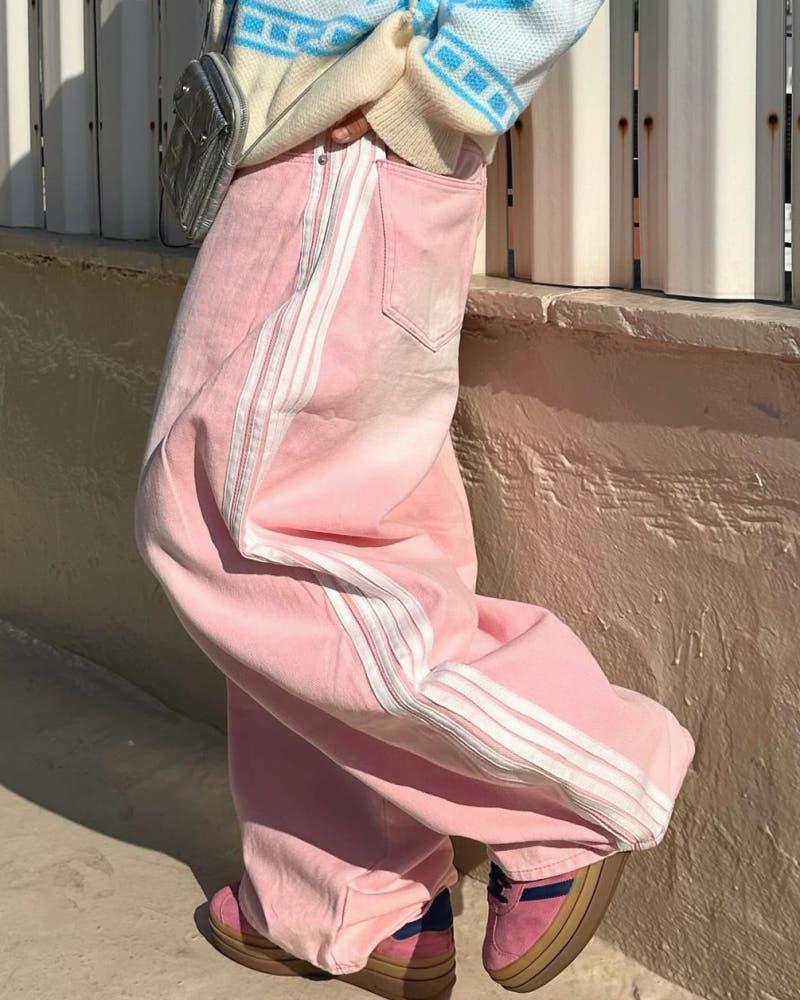 핑크 워싱 데님 팬츠