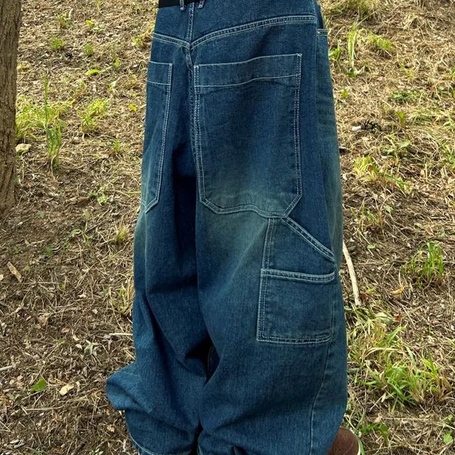 [🚀당일발송/Unisex] 와이드 빈티지 워싱 스카퍼 카펜터 데님 팬츠