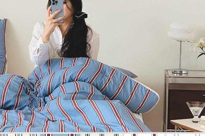 말랑포근 먼지없는 깊게자요 스트라이프 사계절/여름 차렵이불세트 SS/Q/K 5컬러
