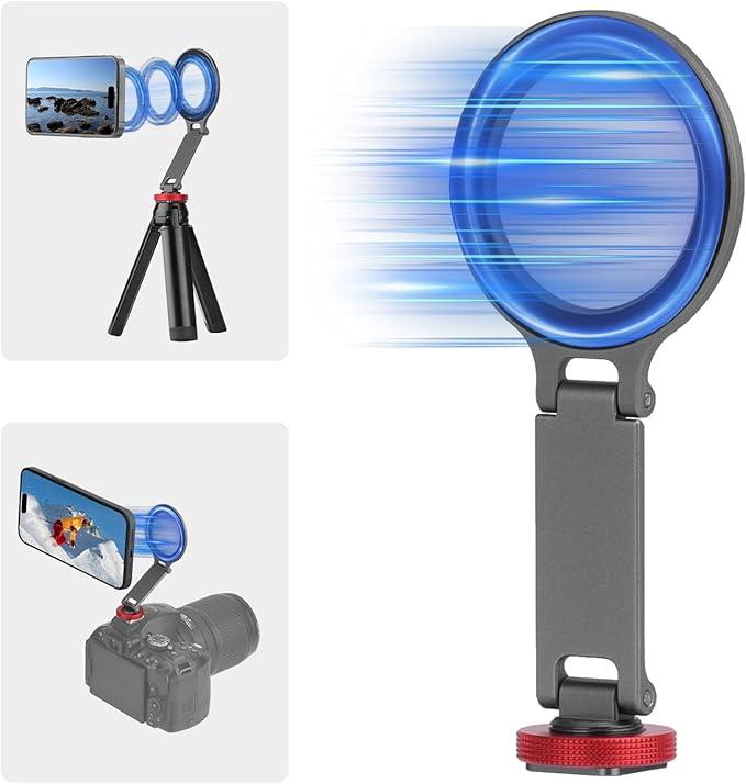 Cold Shoe Phone Mount Holder, Tripod Mount for iPhone Magsafe Magnetic Hot Shoe Camera Adapter with 1/4" Screw Hole for DJI Ronin Samsung Canon Nikon DSLR Photography Accessories