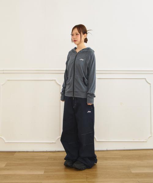 주영X탄산 스몰로고 후드 집업 스트라이프 그레이