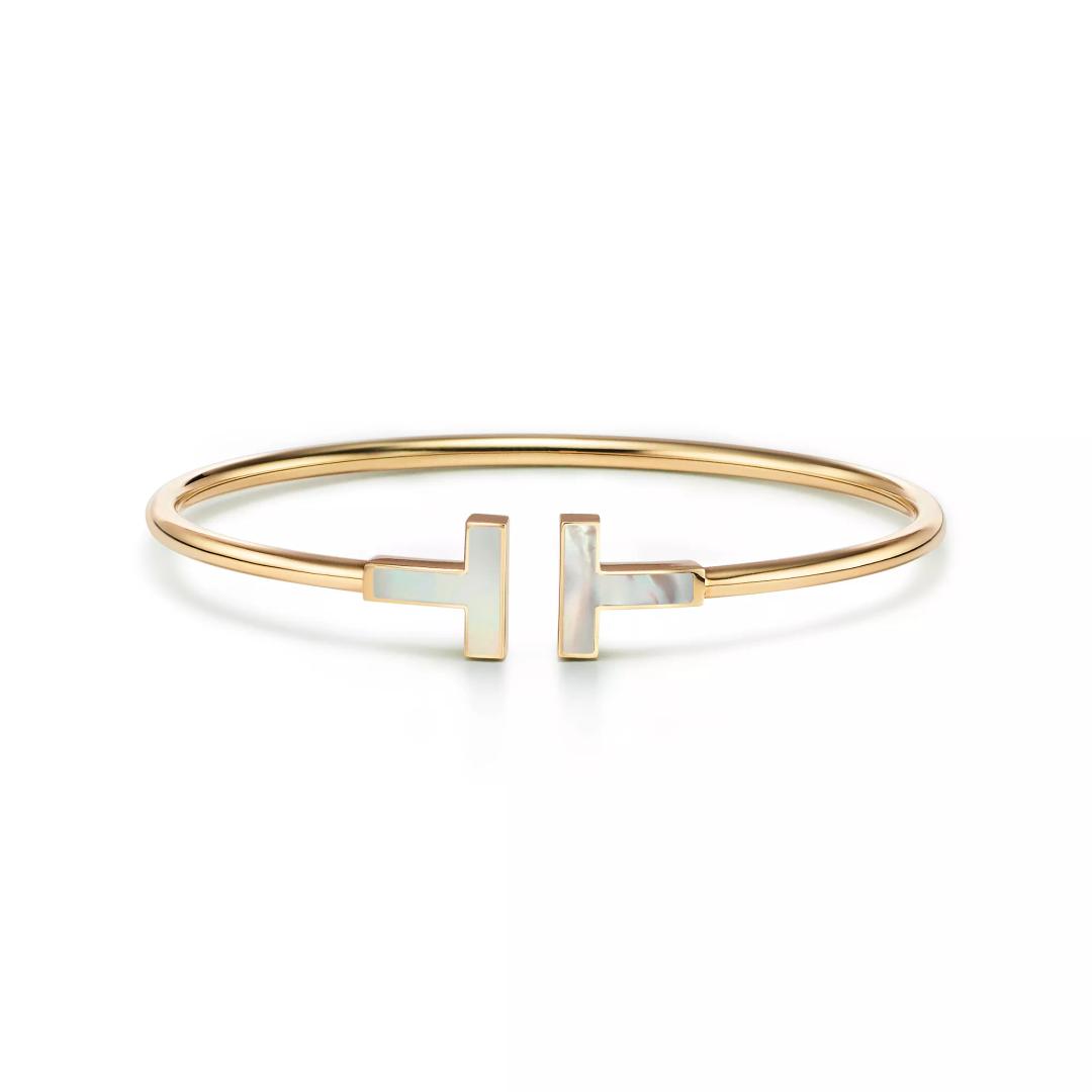 와이어 브레이슬릿, 옐로우 골드, 마더 오브 펄 세팅