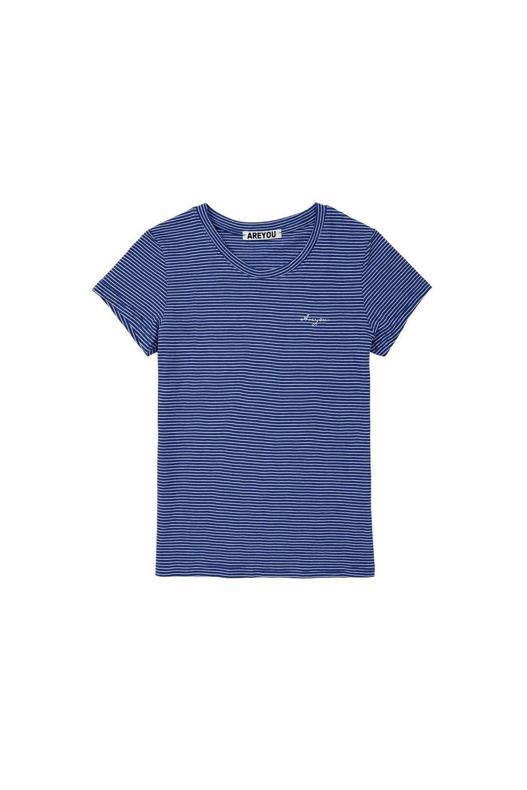 STITCH POINTED STRIPE T SHIRT, BLUE