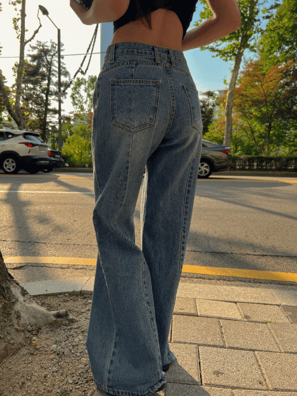 뒷절개 진청 데님 팬츠