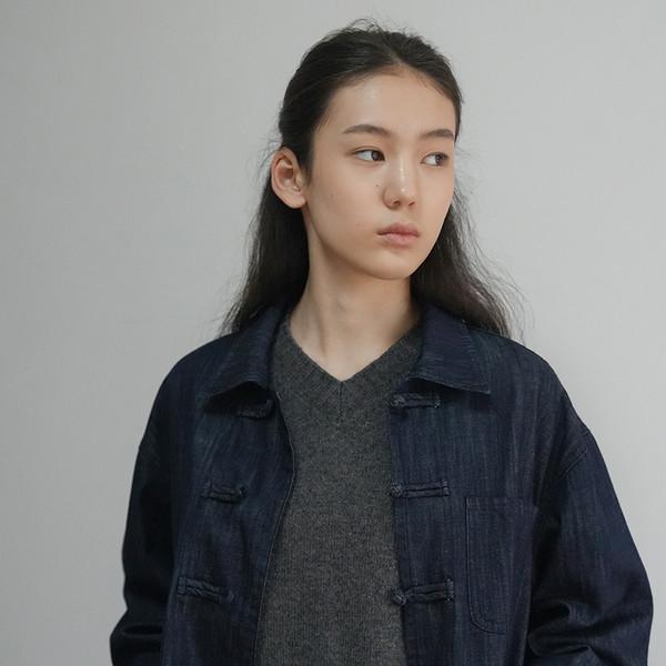 Knot Button Denim Work Jacket (Indigo Blue)