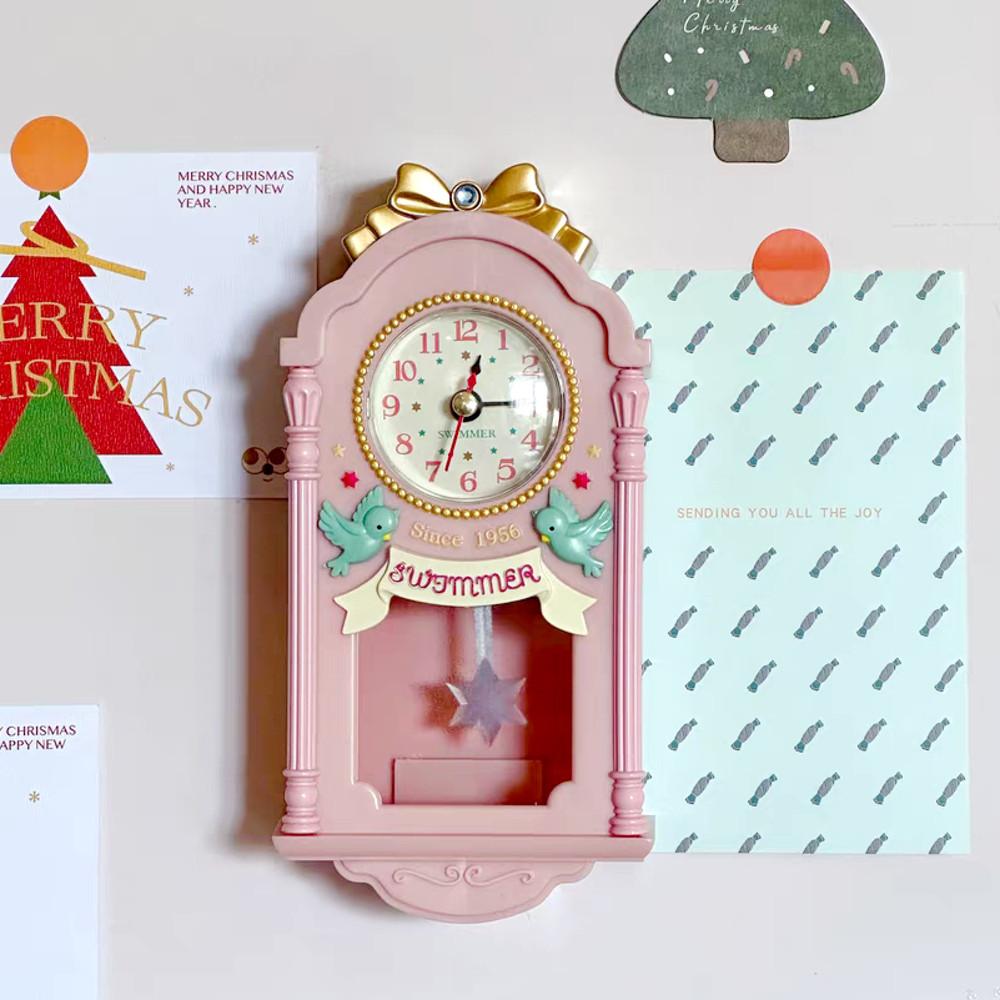 러블리 핑크 빈티지 벽시계 거실 침실 귀여운시계