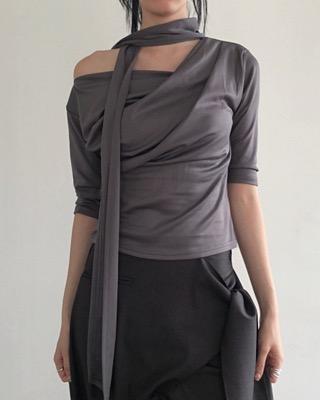 half drape tie blouse (3color)