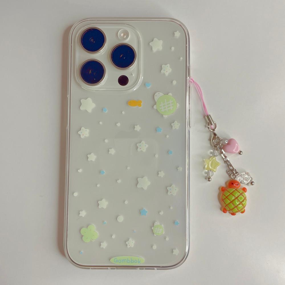 별 행운 거북이 투명 젤리 케이스 아이폰 14 갤럭시 키링