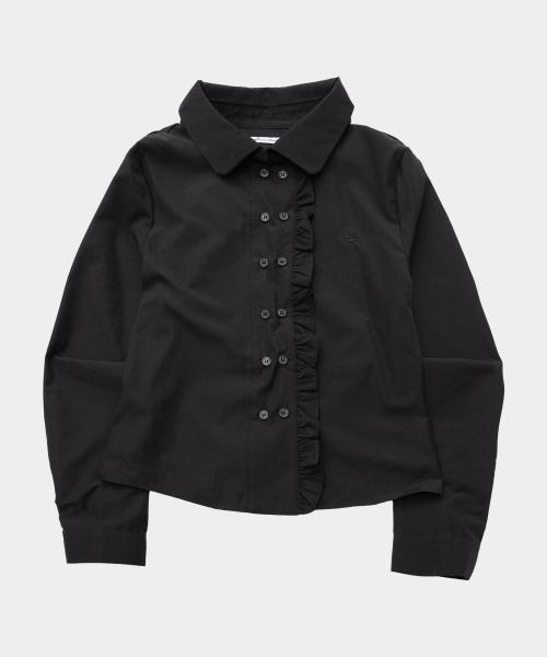 프릴 레이스 더블 버튼 클래식 베이직 긴팔 블라우스 셔츠 [블랙]