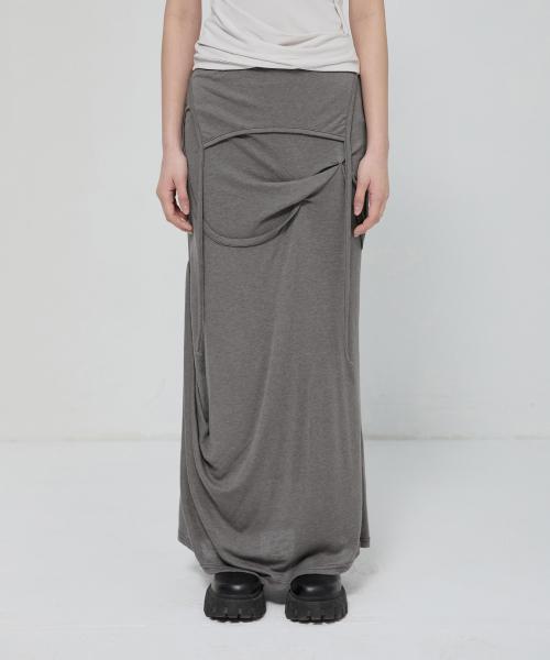Asymmetrical Draped Long Skirt (FL-263_Gray)