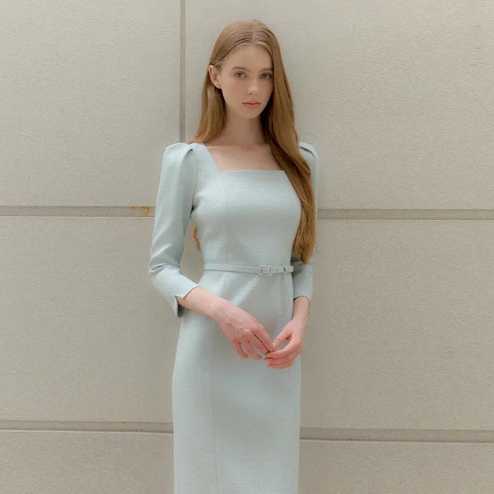 Tweed Square-Neck Slim Dress / Mint